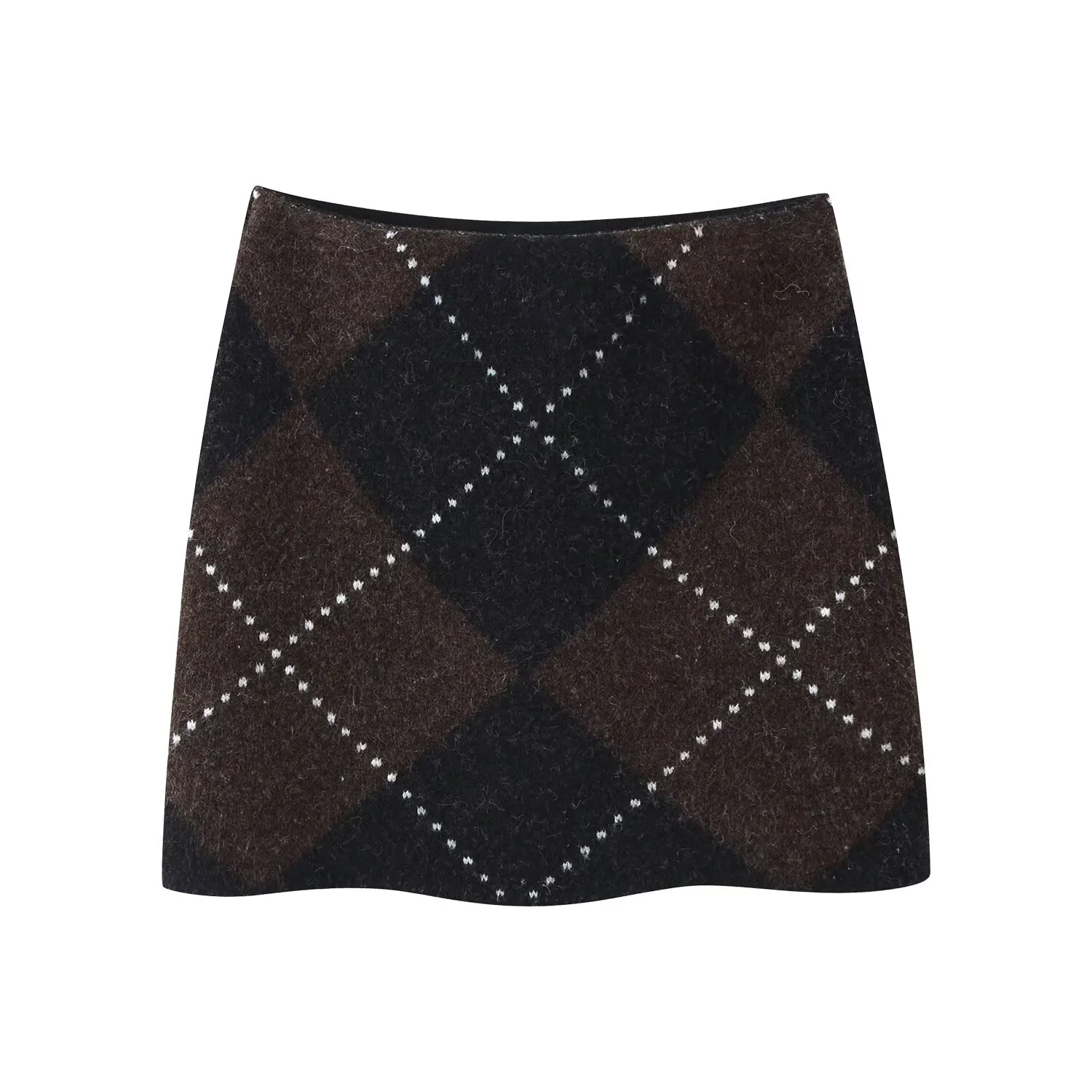 Women Retro Diamond Patterned Knitt Skirt Set Or Female High Necked Long Sleeved Pullover Sweater Or Lady Mini Skirt Streetwear