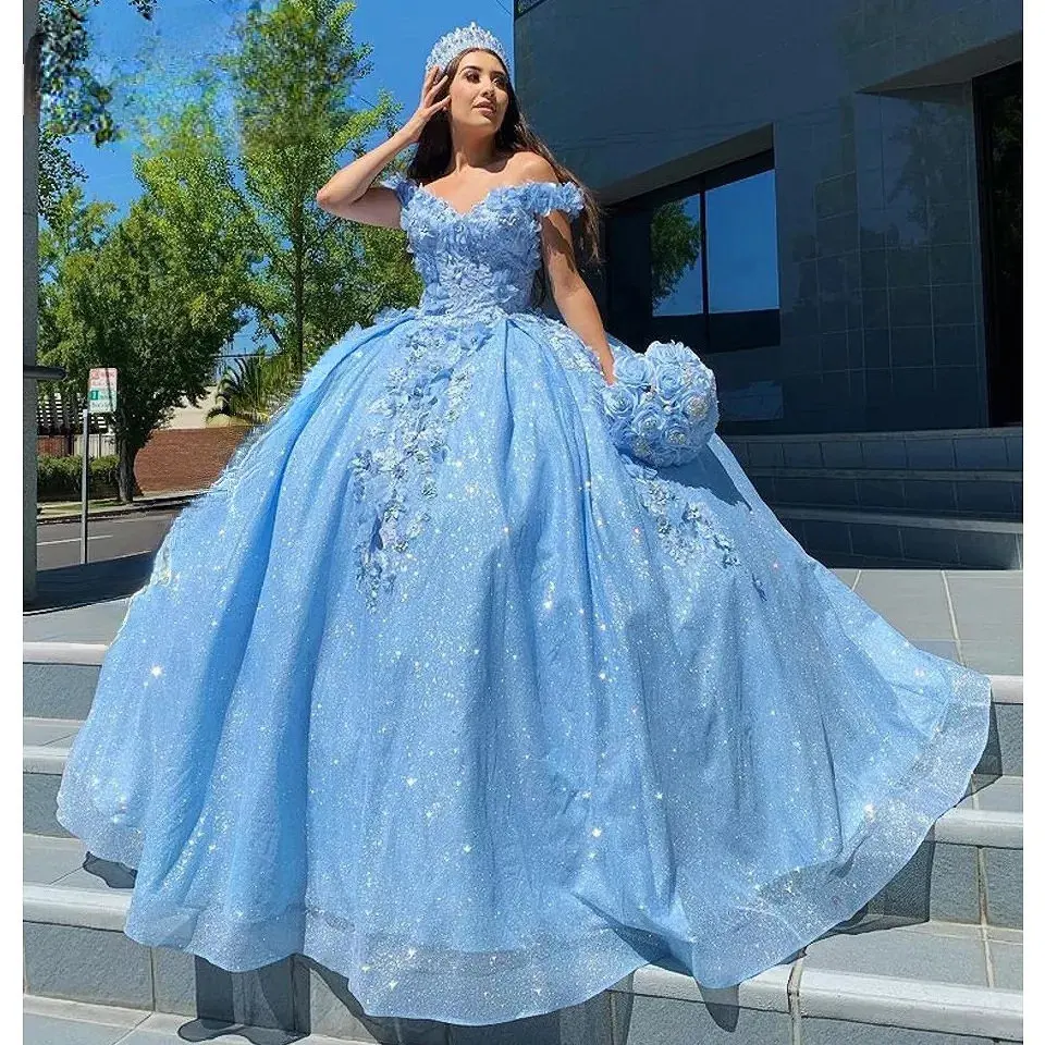 

Lorencia Princess Pageant Dress Prom Luxury 15 16 Quinceanera Dress 2023 Off Shoulder Floral Wedding Party Ceremony Dress YQD41