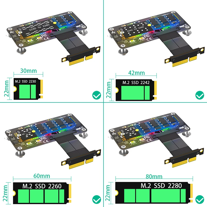 냉각 선풍기 RGB LED 마그네틱 패드 포함 익스텐션 케이블 라이저 보드, PCI 익스프레스 3.0 4X-M 키 컨버터, M.2 NVME-PCIE X4, 10cm
