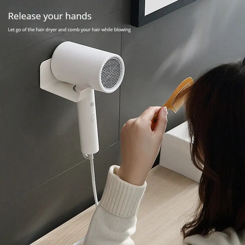 White Hair Dryer Holder No Need To Drill Holes Hangers Bathroom Shelf Compatible With Most Hair Dryers 2
