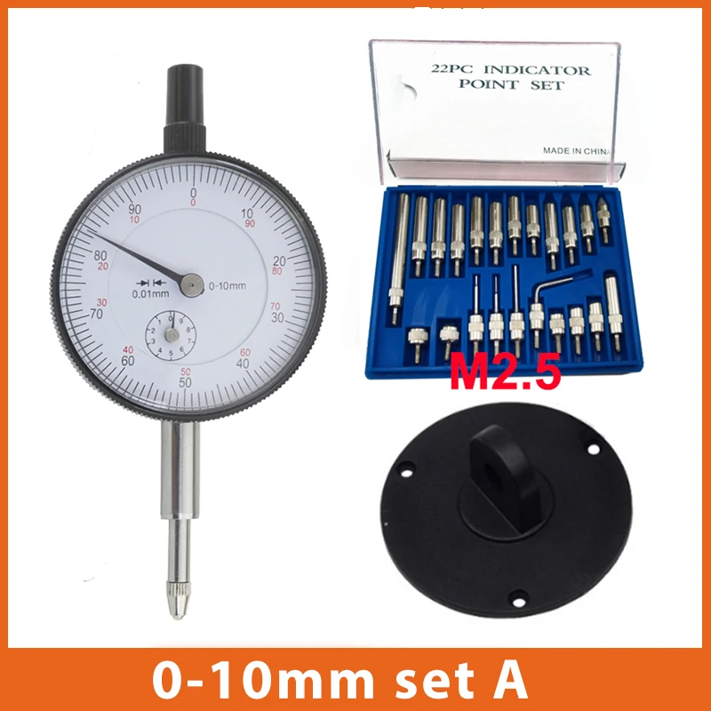 Dial Indicator 0-10mm 25mm 30mm Lug Back Test Gauge and 22pcs Anvil Point Set Thread M2.5 4-48 thread Measuring Tool dial indicator gauge,dial indicator