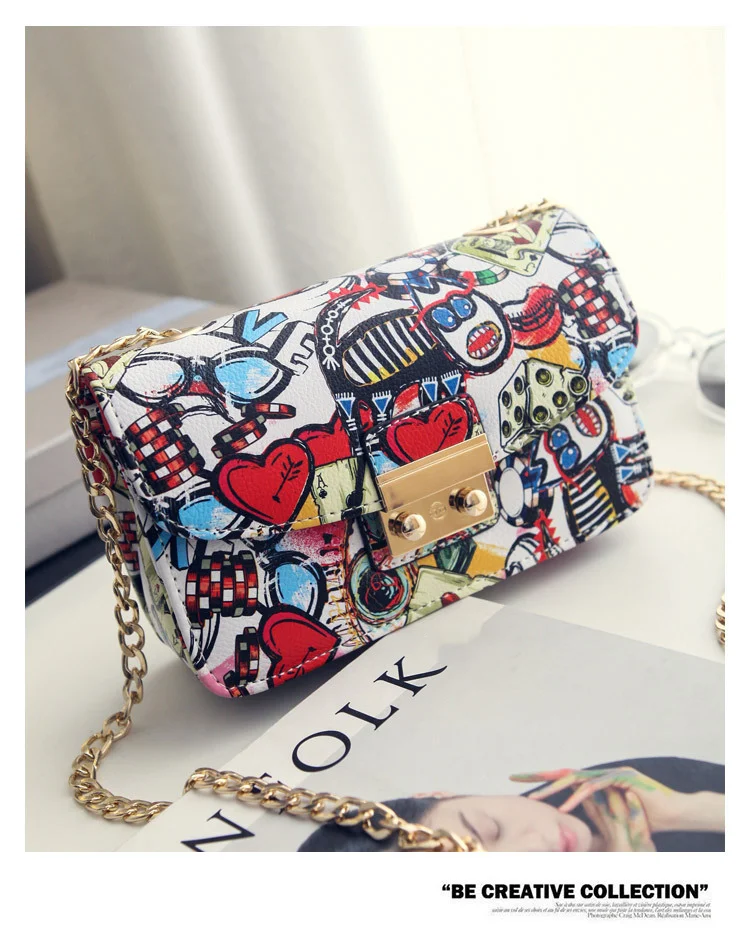 2024 nova moda impressa pequena bolsa quadrada graffiti bolsa feminina estilo coreano corrente pequena bolsa com fivela diagonal straddle bolsa de ombro_voghion.com