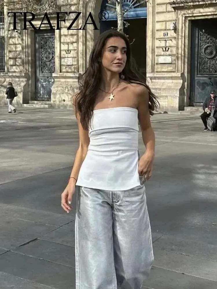 HH Summer Women Knit Corset Tops Elegant Solid Tube Crop Top Side Zipper Slim Lady Off Shoulder Bustier Top Streetwear