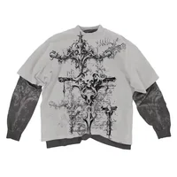 2000s American Skull Pattern Long sleeved T shirt Fashion Round Neck Oversized T shirt New Mens Casual Gothic Clothing Tops - Image 2