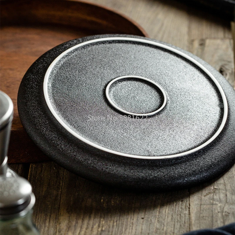 Black Frosted Ceramics Plate Creative Home Round Square Breakfast Plate Restaurant Party Fashion Simple Tableware