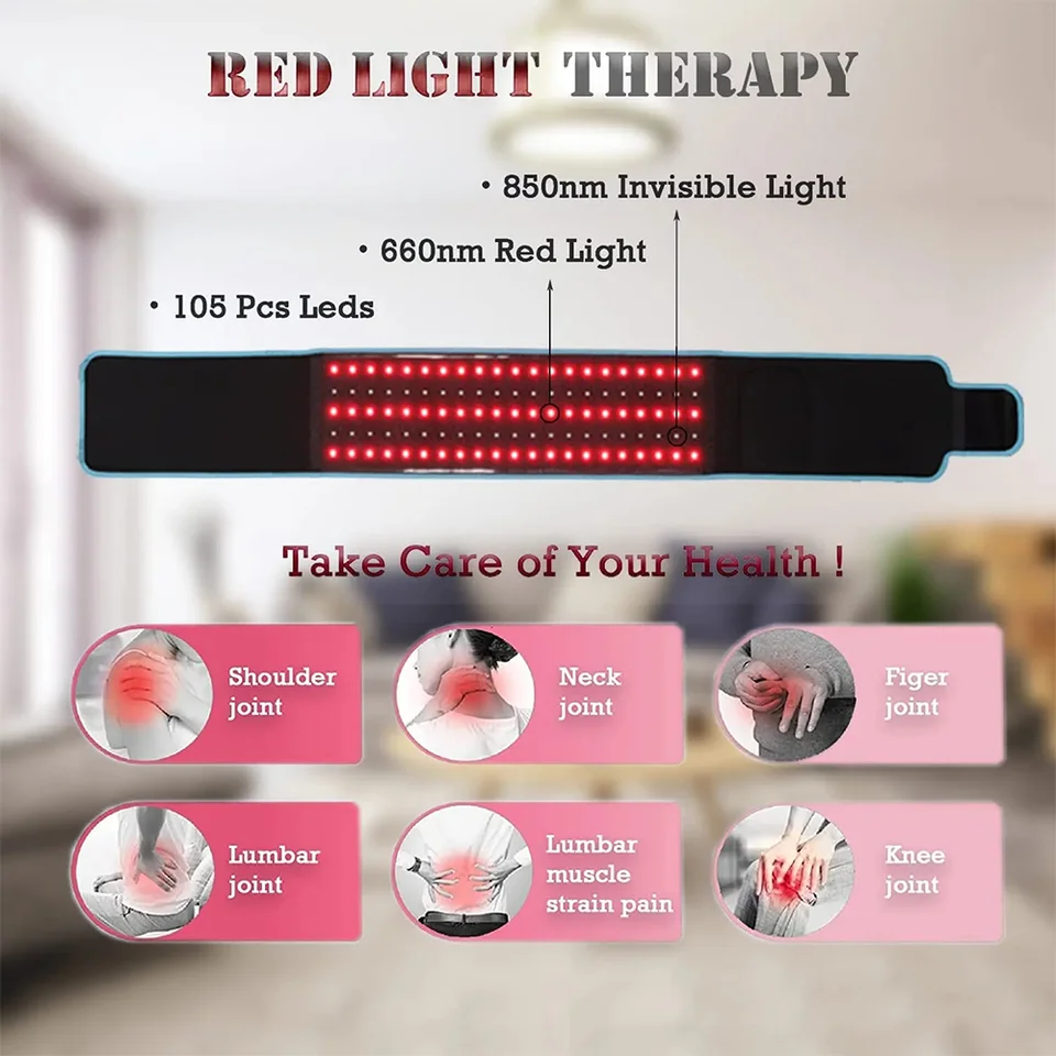 Red & Infrared LED Light Therapy Belt 850nm 660nm Back Pain Relief Fat Burning Wrap Slimming Machine Waist Heat Pad Full_voghion.com
