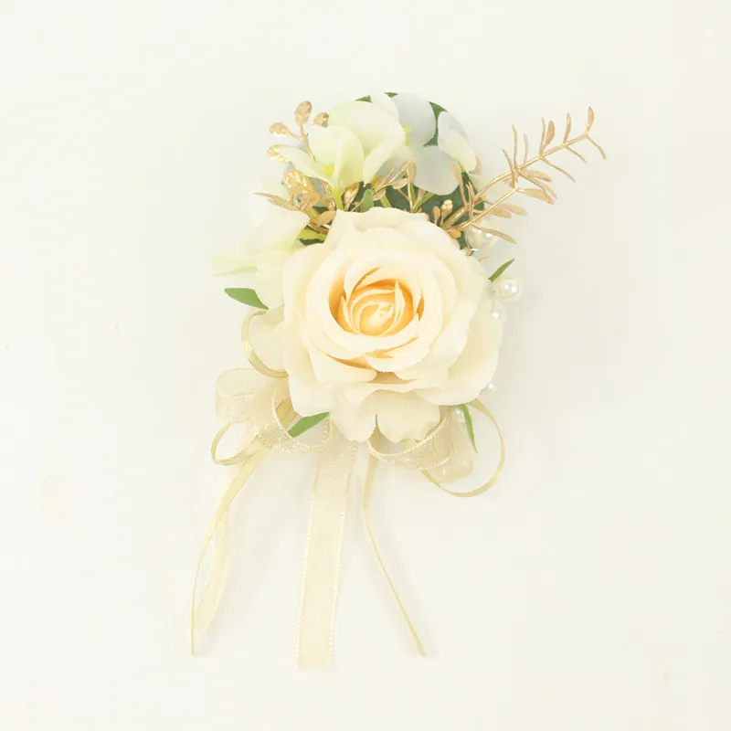 URROMA Corsage and Boutonniere - Set di 1 corpetto da polso con fiore artificiale e fiore all'occhiello per sposa, damigella d'onore, sposo, abito da ballo, decorazione per matrimoni, arancione