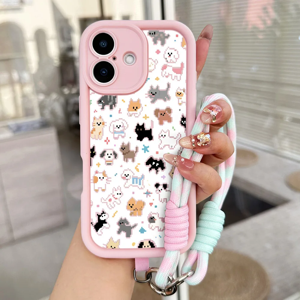 Cartoon Dog TPU Phone Case with Lanyard and Wrist Chain
