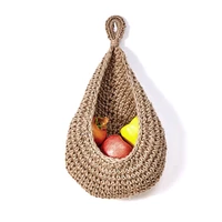 1PC Hand-woven Basket Wall Kitchen Hanging Net Pocket Cotton Rope Water Drop Fruit Vegetable Storage Basket Home Organizer Tools 6