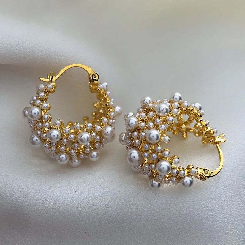 Paire De Boucles D'Oreilles - Perles Irrégulières Suspendues Sur Monture En Argent Massif - Occasion - Origine France
