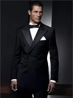 2 Pieces Black Men's Double Breasted Suit Peak Lapel Blazer Pants Wedding Concert Birthday Party Suits Groom Tuxedos 1