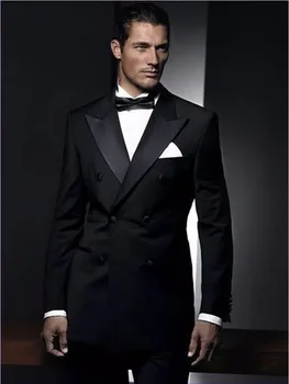 2 Pieces Black Men's Double Breasted Suit Peak Lapel Blazer Pants Wedding Concert Birthday Party Suits Groom Tuxedos 1
