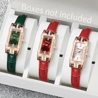 3pcs/Set Women's Style Quartz Watch Fashionable Rectangular dial Leather Quartz Watch 1