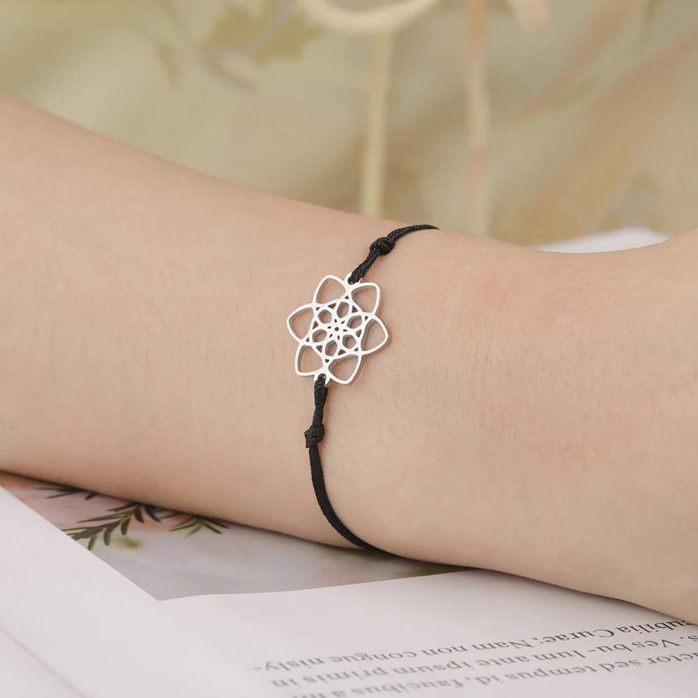 Dawapara Vintage Seed of Life Armband Leistungsstarke heilige geometrische Figuren Yoga Schmuck Edelstahl Paar Armband – Detail 11