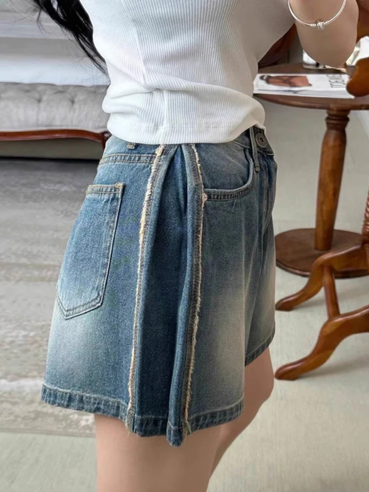 

Korea New Vintage Loose Short Pants Women Y2k Fashion Casual Washed Thin Jeans Female High Waist Faded Patchwork Jeans Shorts