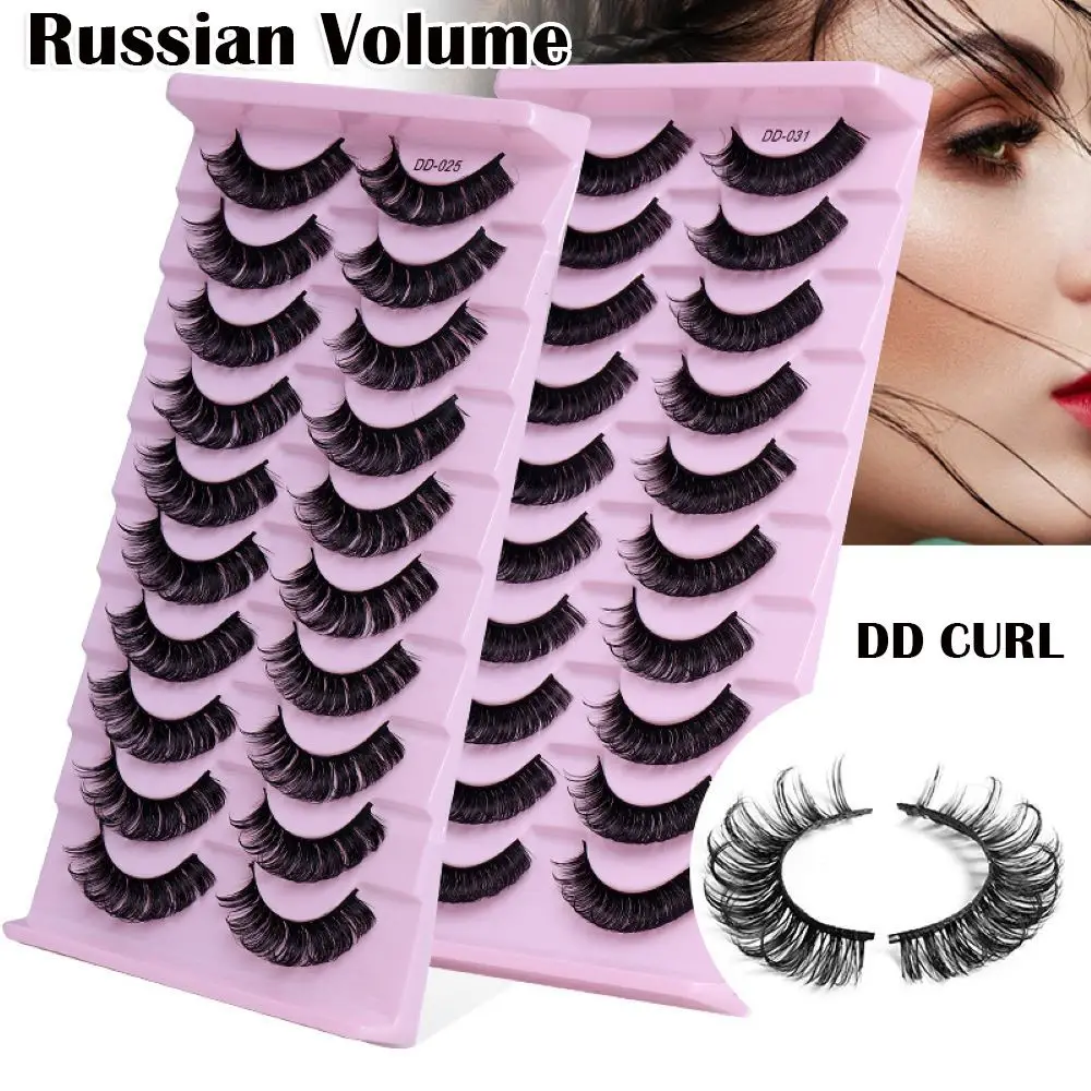 

10Pairs 3D DD Curl Russian Volume Mink Hair False Eyelashes 10-23mm Super Volume Reusable Fluffy Natural Fake Lashes