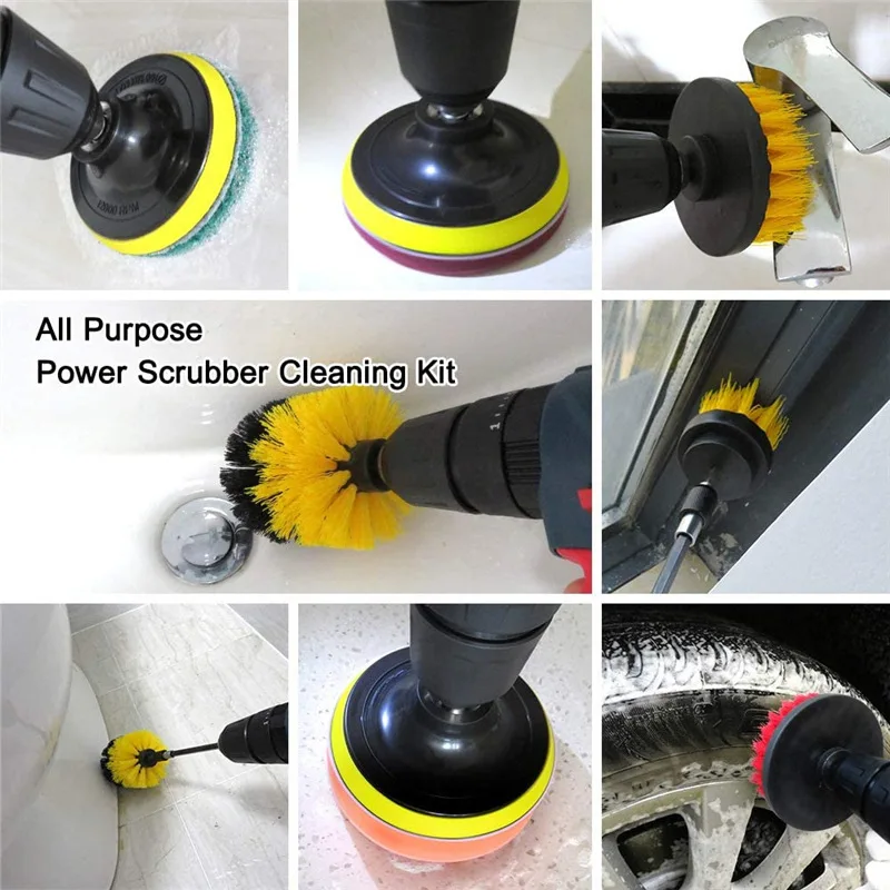 Electric Drillbrush Scrub Pads Grout Power Drills Scrubber Cleaning Brush Tub Car Cleaner Tools Kit for Automobile Care,car cleaning tool