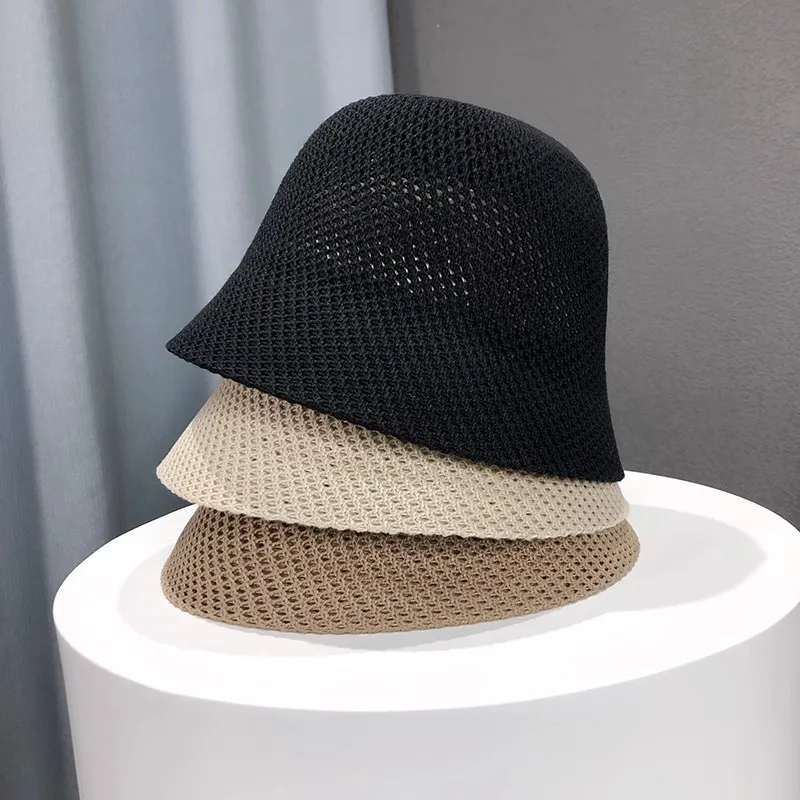New Summer Beach Solid Wide Brim Bucket Hat For Women Hollow Breathable Sunshade Outdoor Girls Travel Panam Fisherman Cap Gift