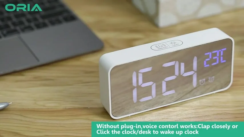 USB Digital Alarm Clock Battery Powered Large Blue Digits Desk LED Mirror Clock with Temperature Display for Bedroom Office