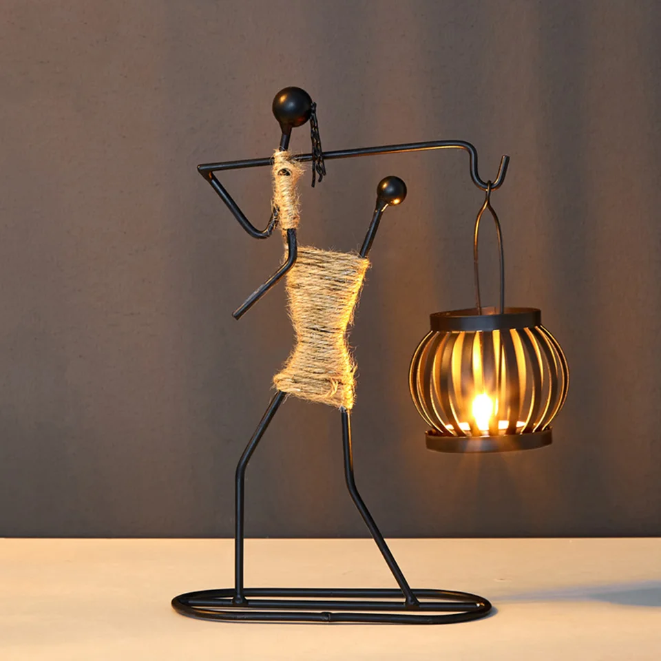 African Women Decorative Metal Candle Holder