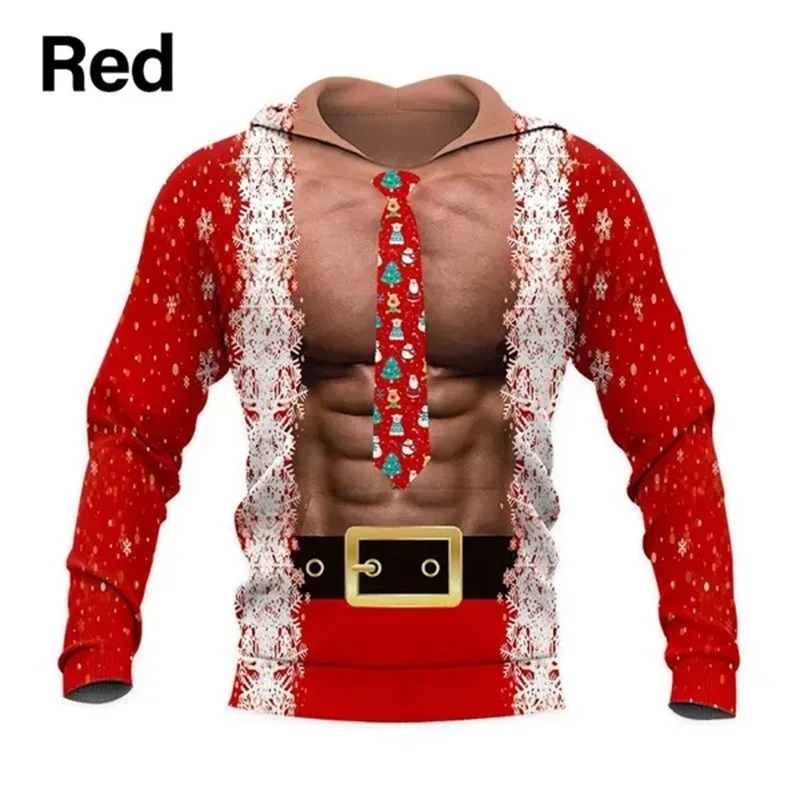 

3D Printing Christmas Fake Muscle Hoodies For Men Funny Men's Ugly Christmas Sweatshirts Casual Long Sleeve Men Pullovers Hoodie