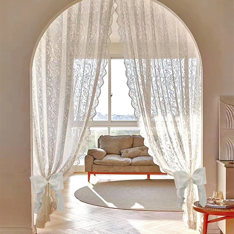 1/2pcs INS Curtain Bow Tiebacks Window Curtains Binding Rope White Window Curtain Strap Bag Decoration Curtain Decor Accessories 5