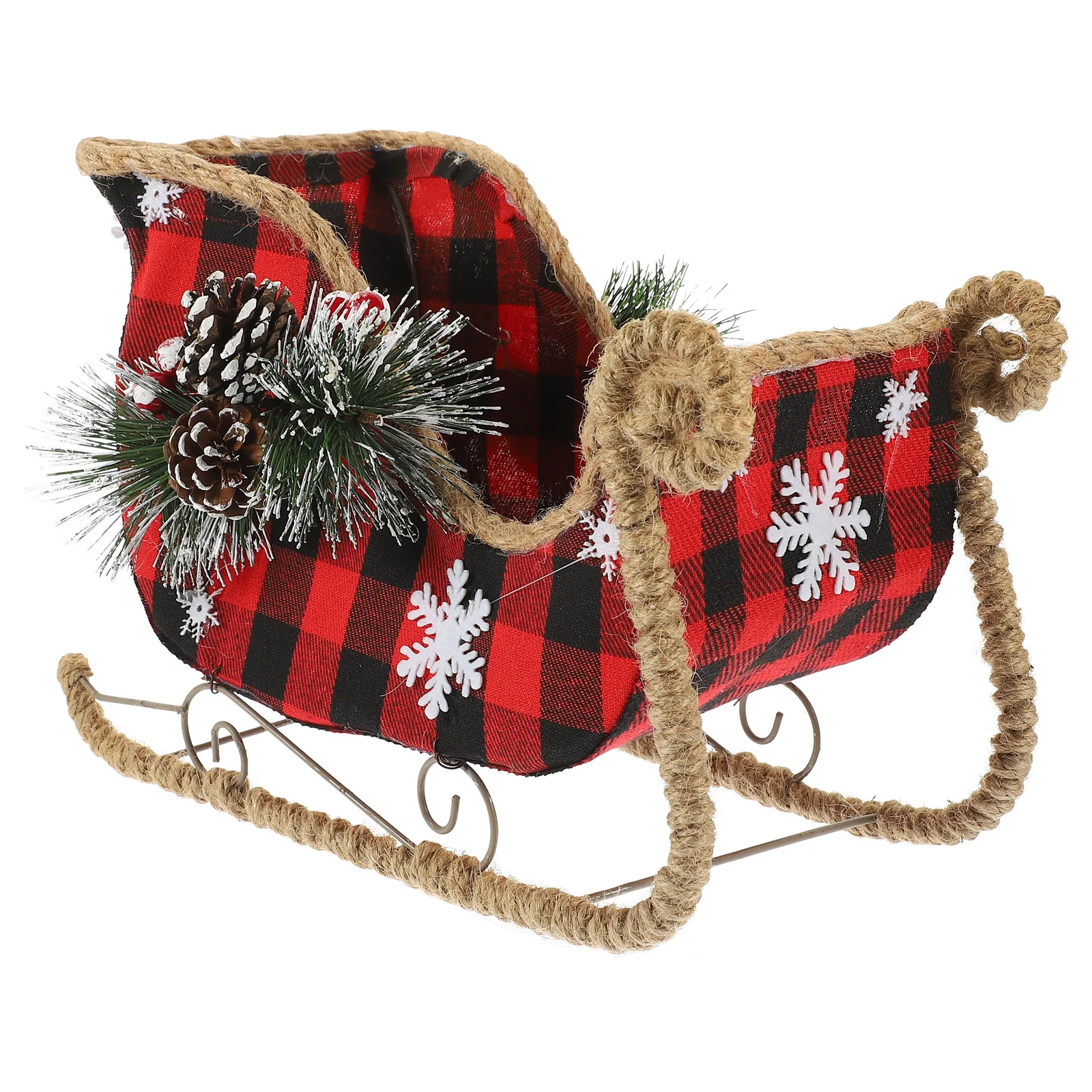 

Christmas Sleigh Decoration Santa Claus Sleigh Red Buffalo Plaid Table Centerpiece Holiday Decor Xmas Sled Ornament