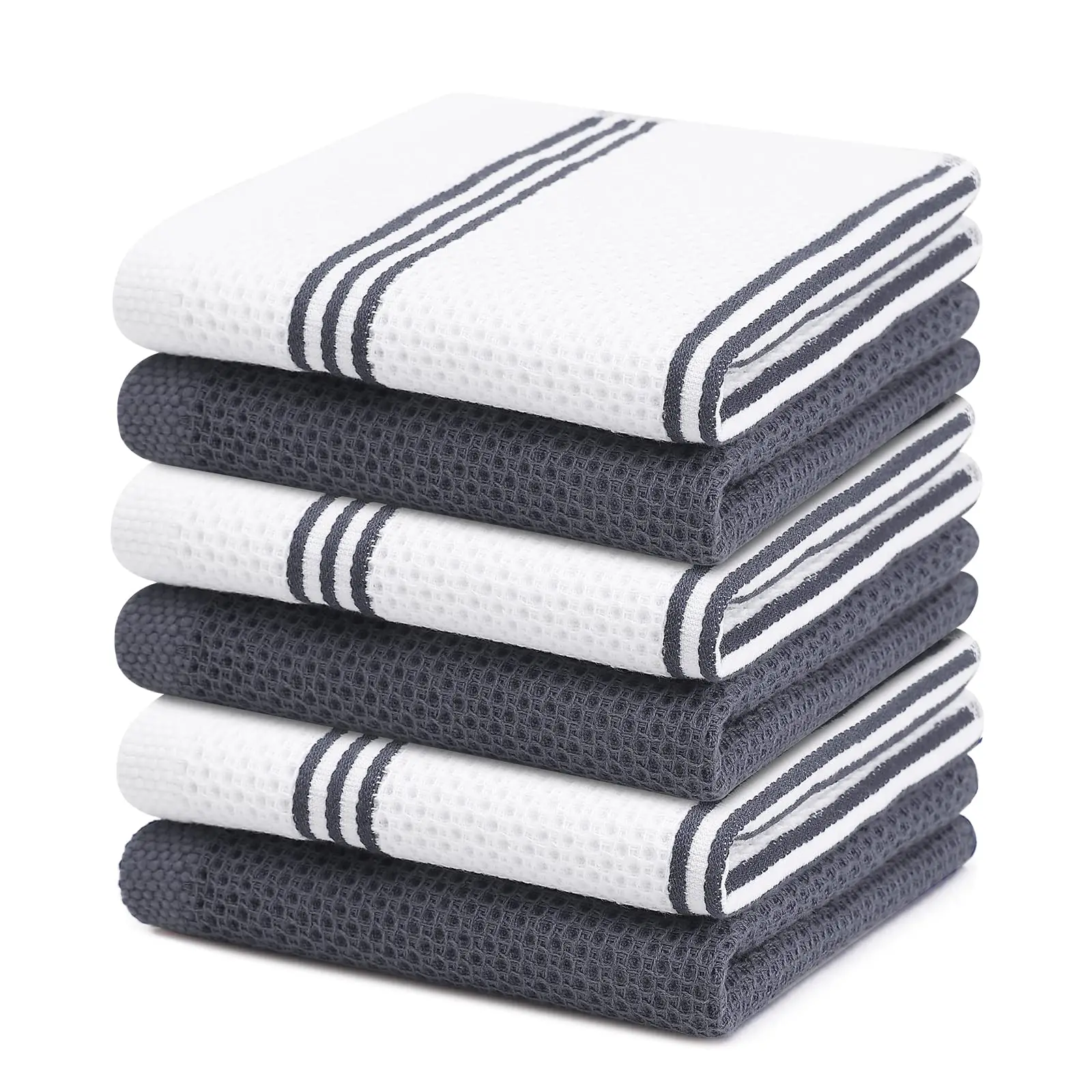 Olanly 4/6pcs Cotton Towel For Kitchen Waffle Weave Stripe Kitchen