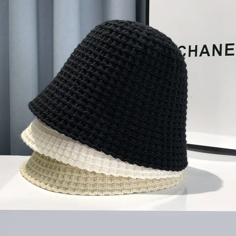 Japanese Knitted Fisherman Hat Women's Autumn Versatile Bucket Hat Korean Edition Trendy Round Face Suitable for Warm Bowl