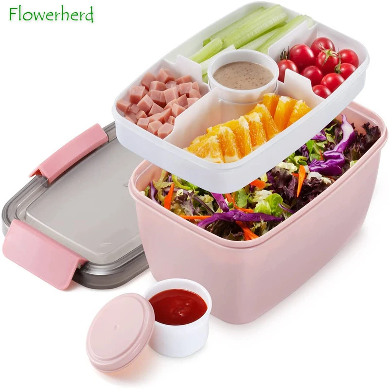Large Salad Lunch Container 68 Oz Salad Bowl With 5 Compartments Bento