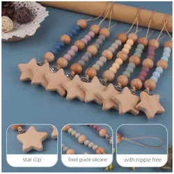 Wooden Baby Toy Gift Pacifier Clip Chain Holder Wooden Bead Teether Toy for Baby Chew Rattles Mobiles Newborn Nursing Gifts