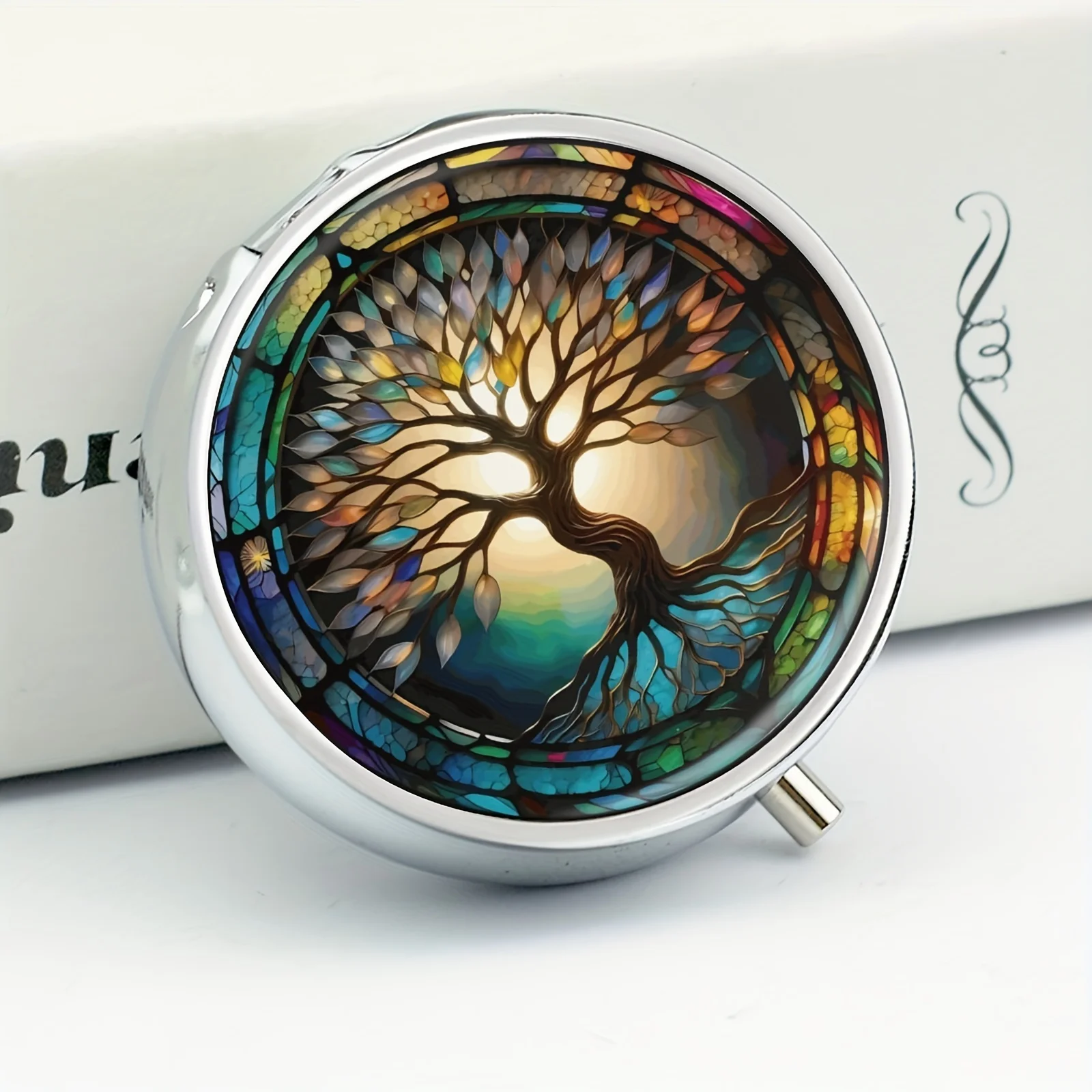 Colorful Tree Of Life Pill Box 3 Compartment Medicine Pill Organizer Mini Box Pill Case Purse Pocket Or Purse Box