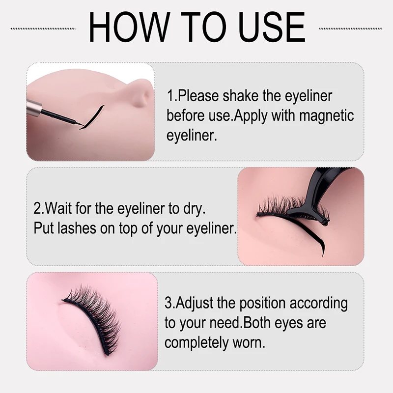 3D Fake Eyelashes Set Waterproof Magnetic Eyeliner COSPLAY