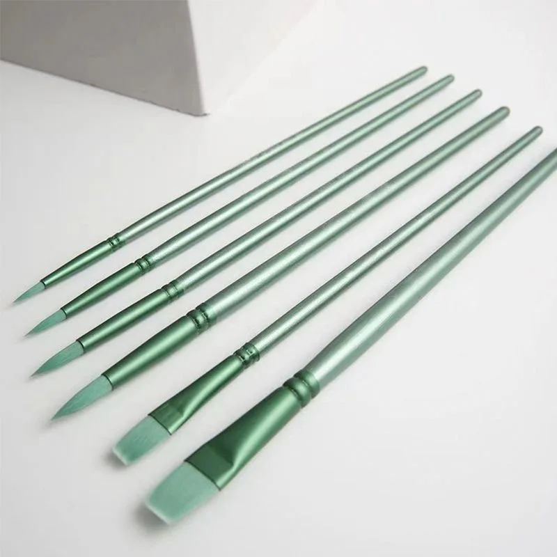 Watercolor Brush Set Pointed Round Flat Head Soft Hair Beginner's Art Student Hand Drawn Watercolor Nylon Painting Material 6