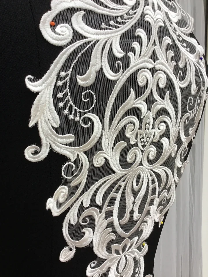 Toppa Colletto In Pizzo Ricamato A Fiore – 45x26 Cm, Blu, Per Cucito Creativo, Abiti, Costumi, Sposa - 2