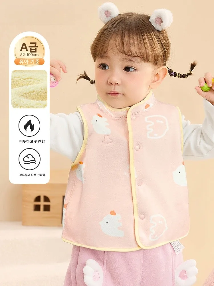 Barbarbar 어린이용 양면 착용 가능 조끼 양털 벨벳 봄옷 남아 및 여아용 따뜻한 캐주얼 스타일 폴리에스터 섬유