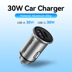Vention 30W Mini USB - C Car Charger with Fast Charging Technology (USB A C(30W 30W))