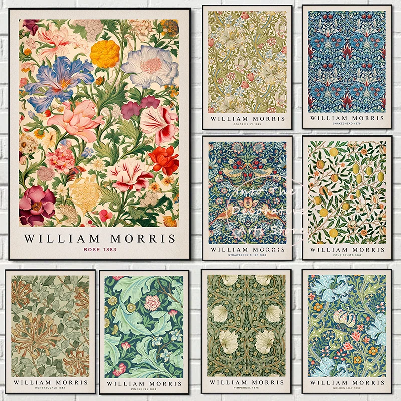 Plante nordique William Morris Art suspendu peinture feuille fleurs papillon impression peinture à l'huile toile peintre résidence affiche 1