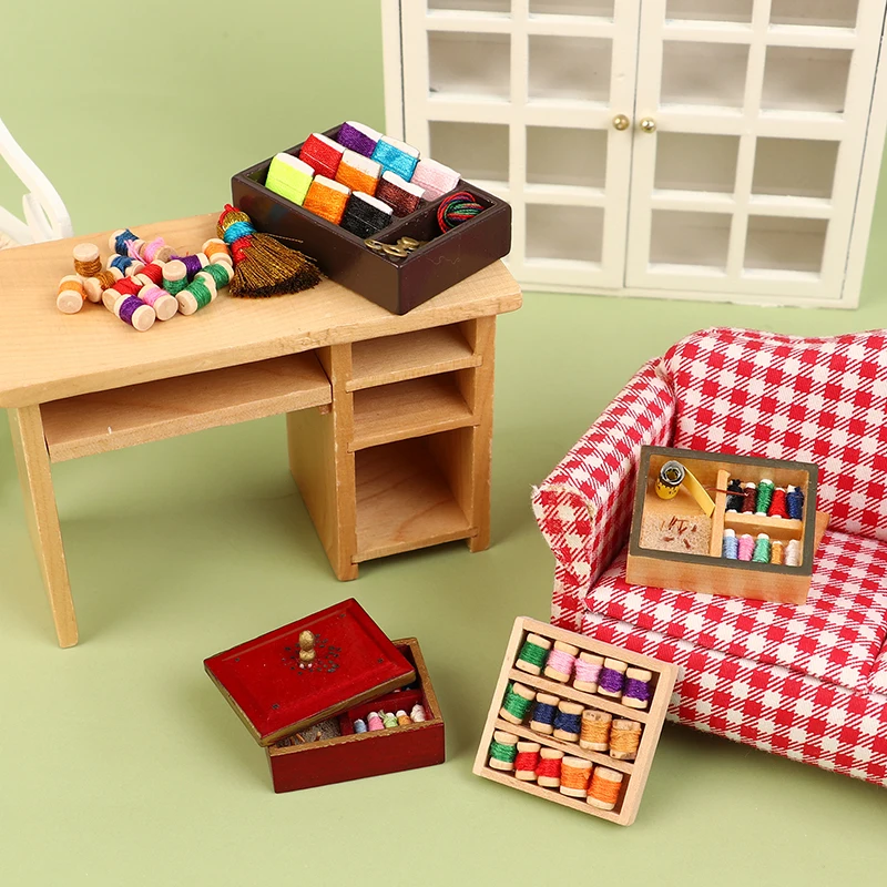 

1 комплект 1:12 миниатюрный Ретро ящик для хранения швейных ниток для кукольного домика детская игрушка для ролевых игр декоративные аксессуары для кукольного домика