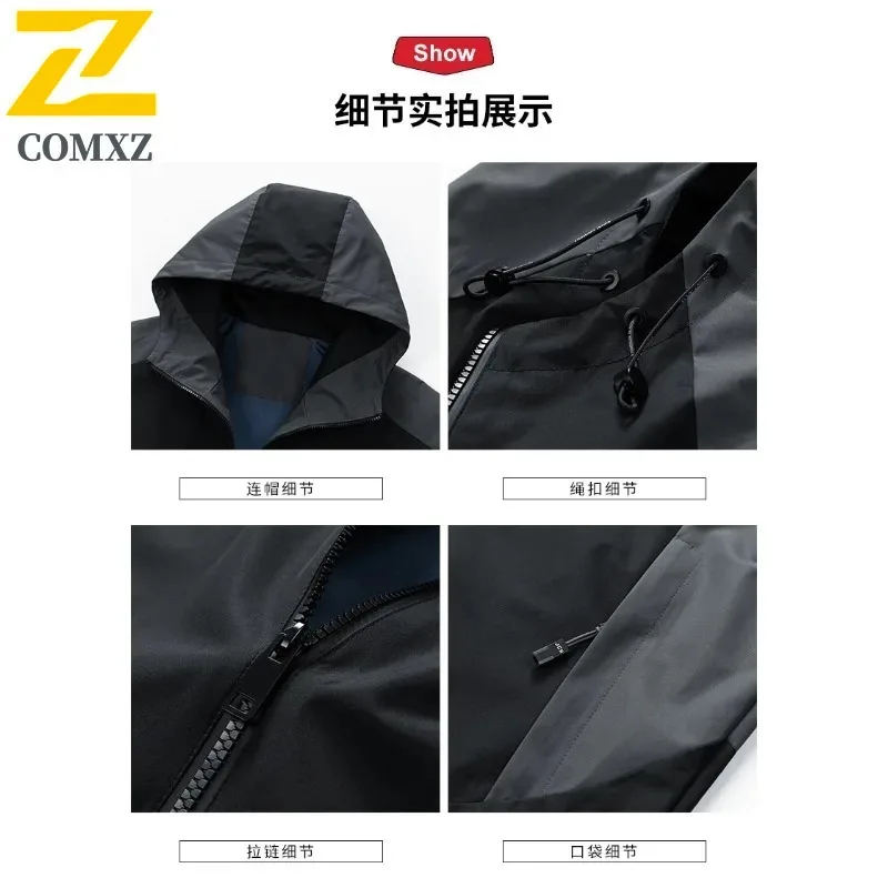 COMXZWindbreaker Colorblock Hooded  Men Women Yama Style Waterproof Windproof Multi-Pocket  Coat for Camping Fishing Hiking 2025