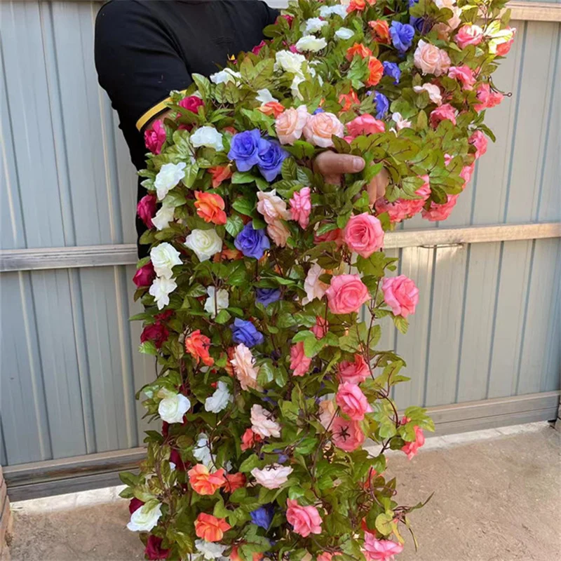 1pcs 2.4m Artificial Flowers Vine 9pcs Silk Rose Room Decoration Real