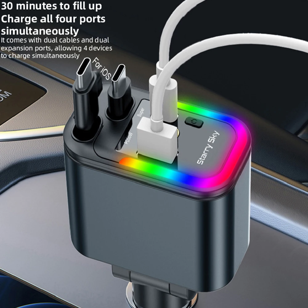 180W 블루투스 5.3 차량용 핸드폰 충전기 PD QC 3.0 초고속 차량용 FM 트랜스미터 핸즈프리 차량용 키트 TF 카드 & USB 메모리 음악 플레이어