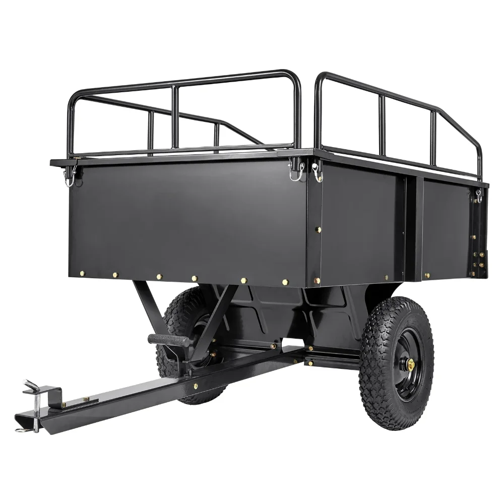 Lawn Mower Trailer, Heavy Duty ATV Trailer Dump Cart Tow Behind, Capacity 750lbs, 15 Cu.Ft. Garden Yard Trailer, Black Mesh