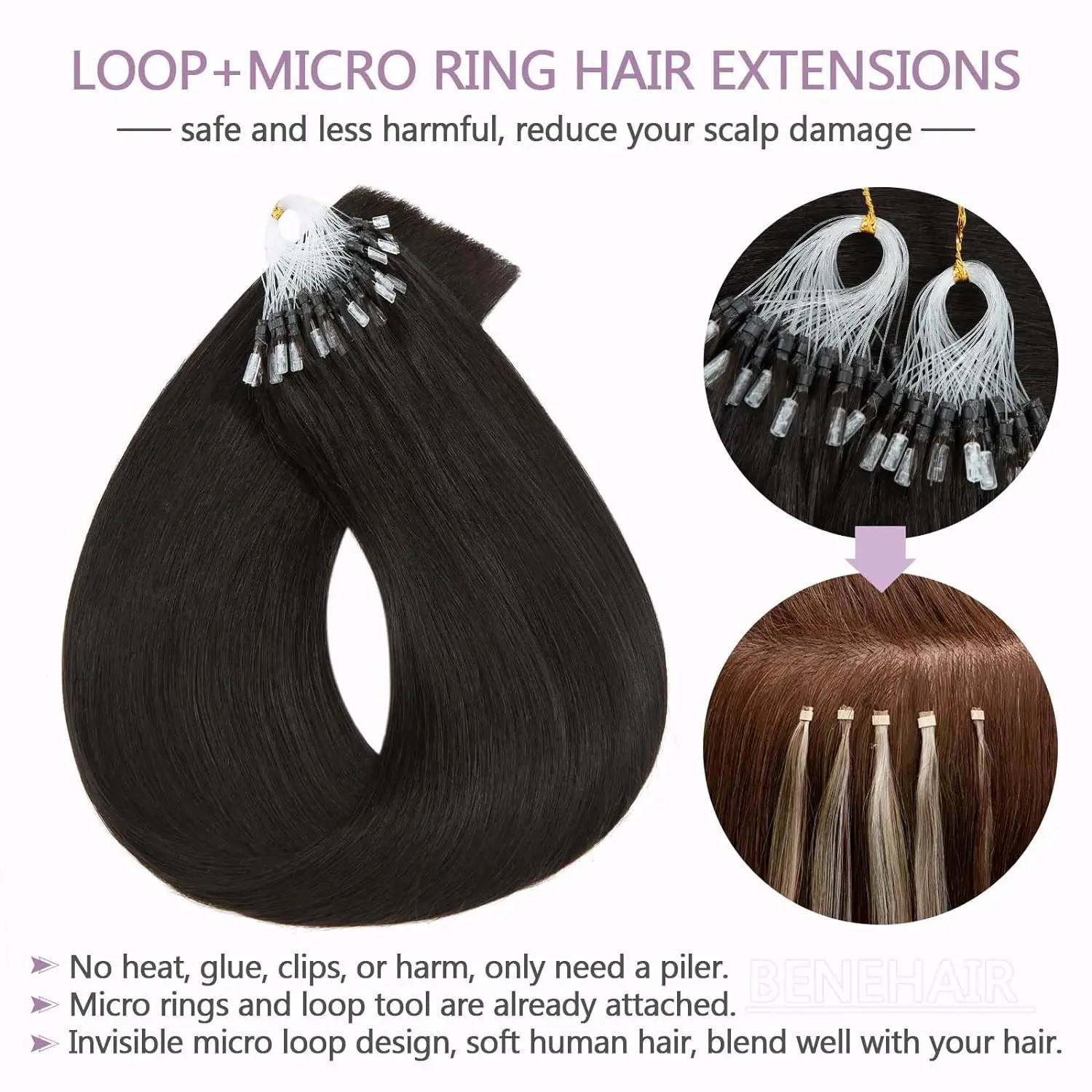 16 26 Inch Straight Micro Loop Hair Extensions #1B Natural Black Real Hair 1g/1strand 50G Extensions Micro Ring