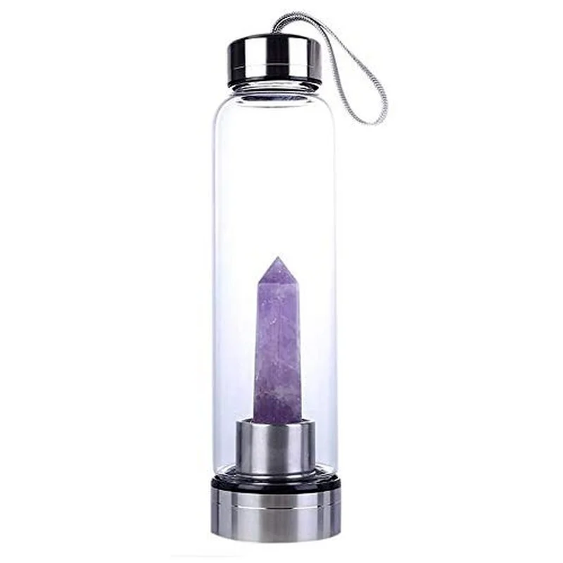 Shapeazy Botella de agua de cristal de cristal, botella de agua con centro  de piedras preciosas, botella de elixir de cristal, piedras preciosas