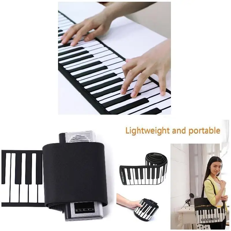 Portable Electronic Hand Roll Piano Flexible Roll Up Keyboard Silicone Piano