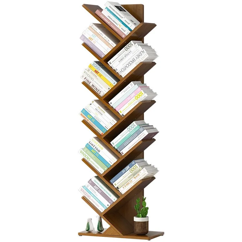Realife Solid Wood Floor Standing Bookshelf Multi-layer Shelf Space Saving Storage Shelf Living Room Tree Shaped Bookshelf