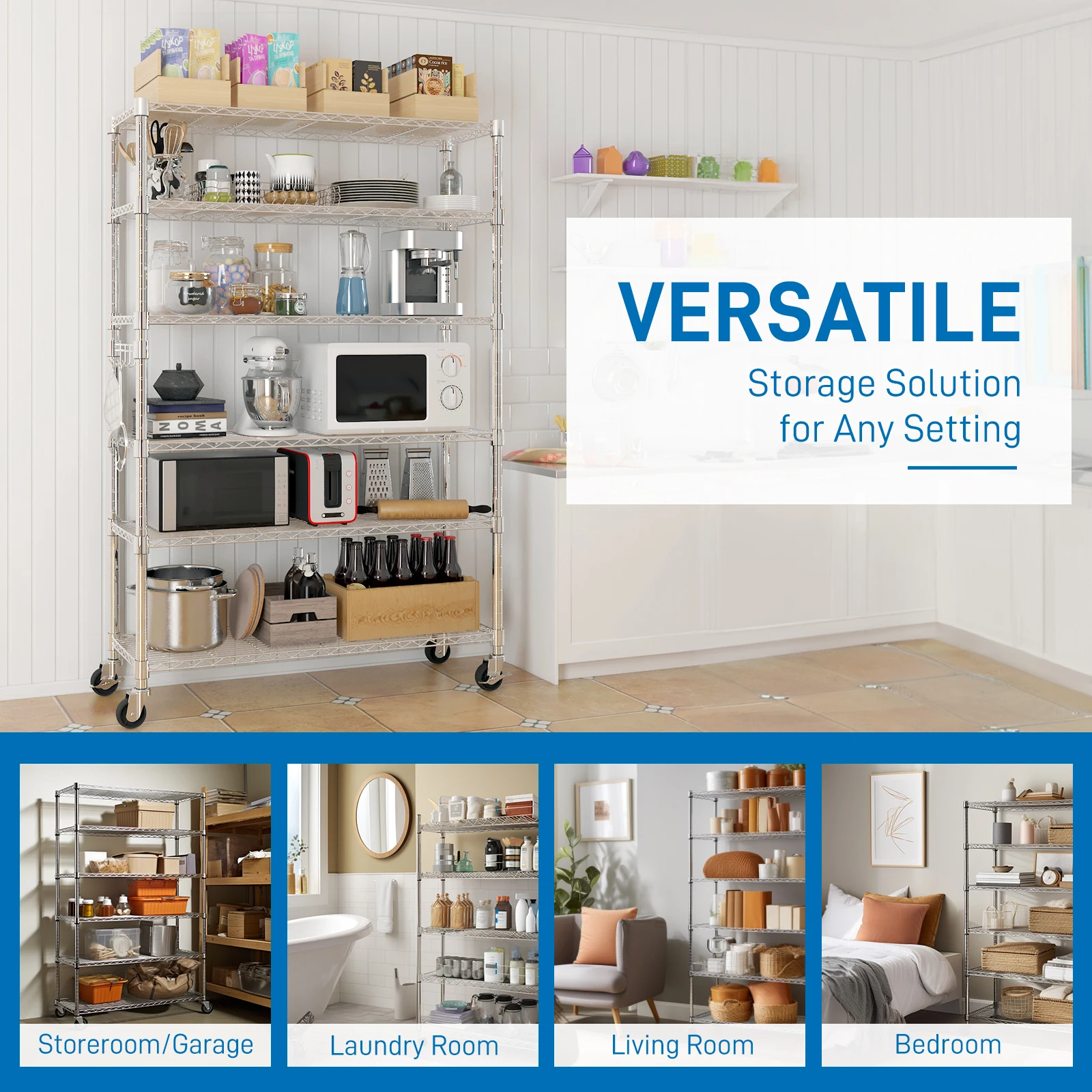 6-Tier disassembly and free assembly NSF-Certified Steel Wire Shelving with Wheels 4