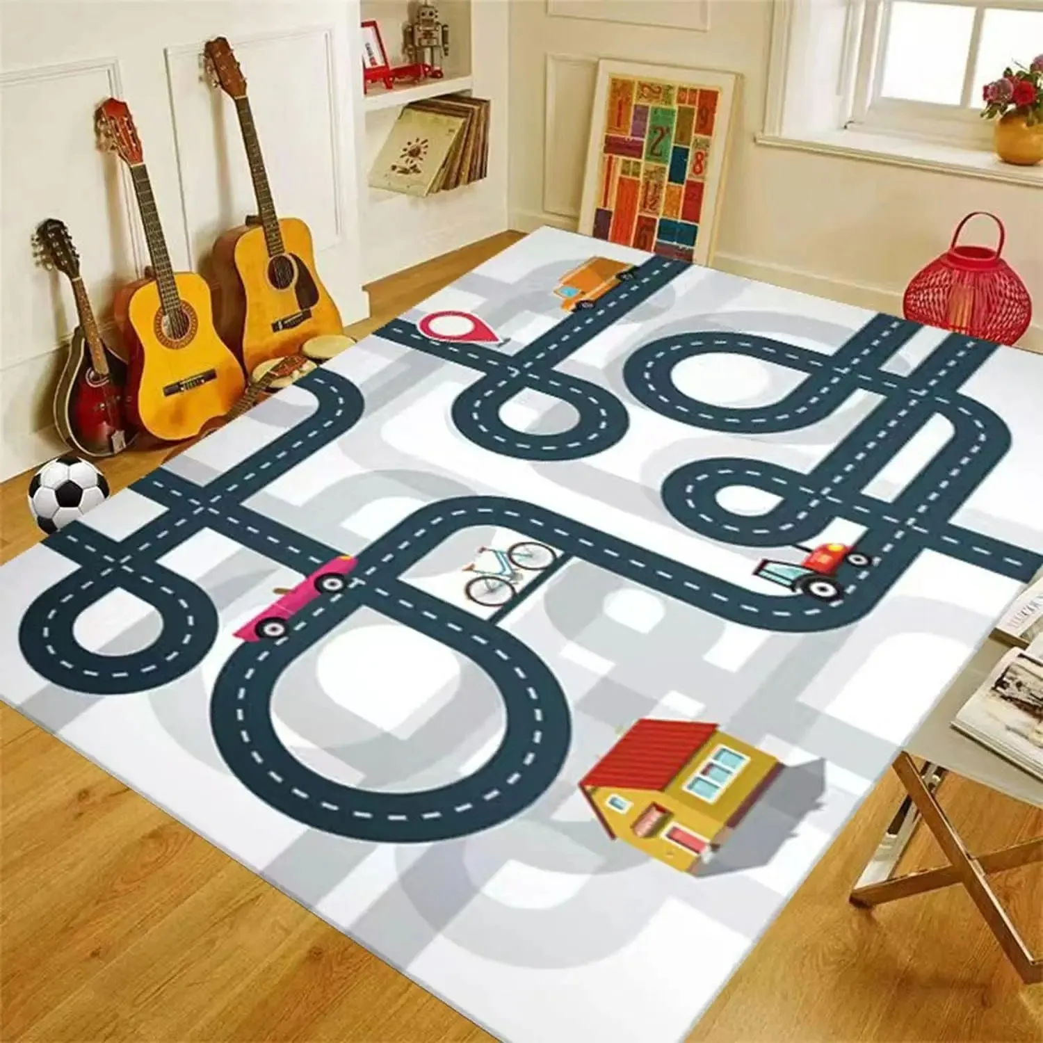 thumbnail image 1 of Alfombra de juego de rompecabezas de tráfico de calle para decoración de dormitorio de niños, alfombra educativa para guardería, sala de estar, baño, 1 of 5