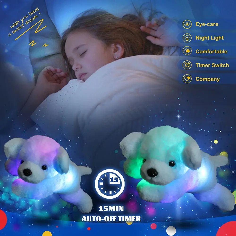 Plush Toy 38cm Plush Puppy Throw Pillows LED Light Musical Stuffed Animals Dog Dolls